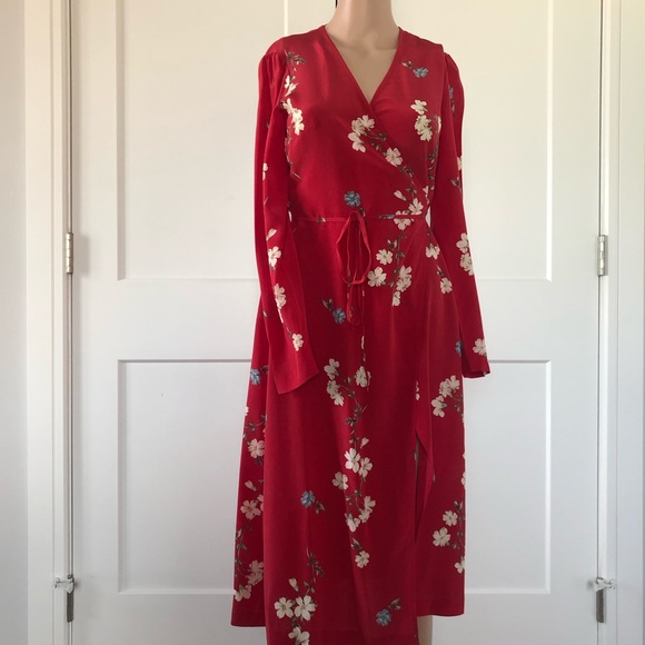 Intermix Ottavia Red Floral Wrap Printed Long Sleeve Dress 0 - Picture 5 of 8